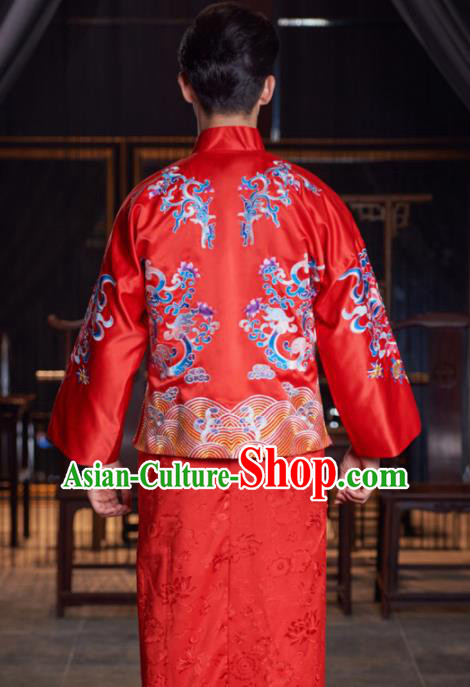 Chinese Traditional Wedding Red Mandarin Jacket Gown Ancient Bridegroom Embroidered Costumes for Men Chinese Traditional Wedding Red Mandarin Jacket Gown Ancient Bridegroom Embroidered Costumes for Men