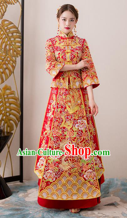 Chinese Traditional Bride Embroidered Cheongsam Ancient Handmade Xiuhe Suits Wedding Dress for Women Chinese Traditional Bride Embroidered Cheongsam Ancient Handmade Xiuhe Suits Wedding Dress for Women