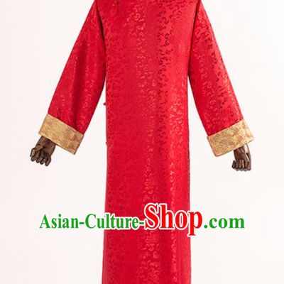 Chinese Traditional Wedding Red Silk Gown Ancient Bridegroom Embroidered Costumes for Men