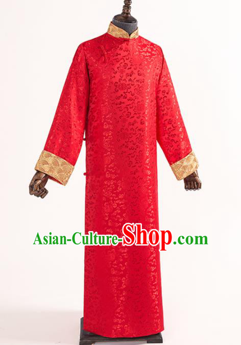 Chinese Traditional Wedding Red Silk Gown Ancient Bridegroom Embroidered Costumes for Men Chinese Traditional Wedding Red Silk Gown Ancient Bridegroom Embroidered Costumes for Men