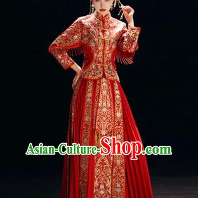 Chinese Traditional Wedding Dress Embroidered Cheongsam Ancient Bride Handmade Xiuhe Suits Costumes for Women