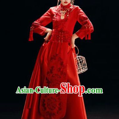 Chinese Traditional Wedding Dress Embroidered Cheongsam Ancient Bride Xiuhe Suits Costumes for Women