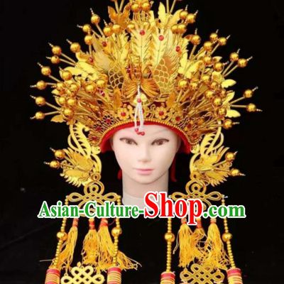 Chinese Traditional Wedding Hair Accessories Ancient Queen Golden Phoenix Coronet for Women