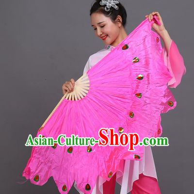 Chinese Traditional Folk Dance Props Classical Dance Fans Rosy Silk Fans