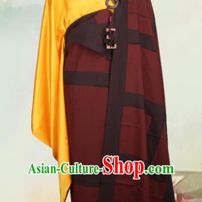Chinese Traditional Buddhist Monk Clothing Buddhism Monks Dark Red Cassock Costumes for Men