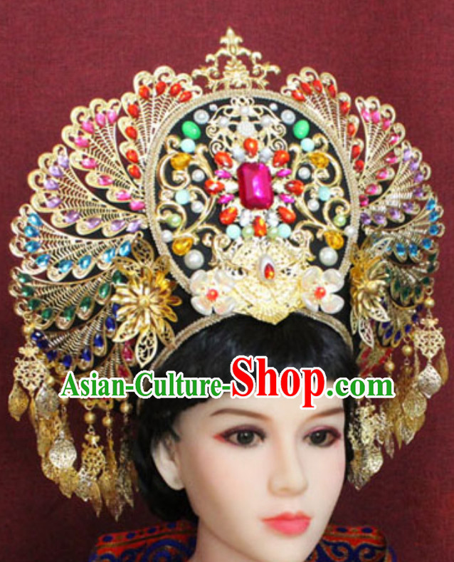 Top Traditional Thailand Empress Hair Jewelry Princess Crown Hat Top Traditional Thailand Empress Hair Jewelry Princess Crown Hat