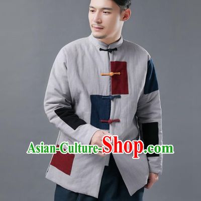 Chinese Traditional Tang Suits National Plated Buttons Shirts Mandarin Cotton Padded Jacket for Men