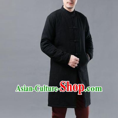 Chinese Traditional Costume Tang Suits Black Cotton Padded Coat National Mandarin Shirt for Men