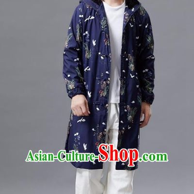 Chinese Traditional Costume Tang Suits Outer Garment National Mandarin Navy Coat for Men