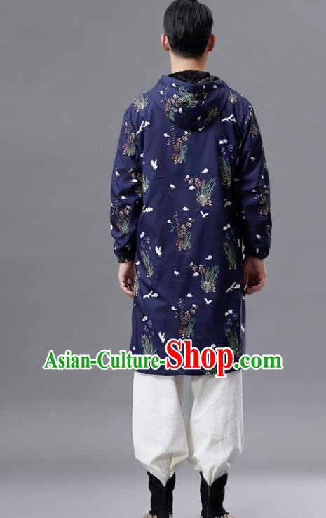 Chinese Traditional Costume Tang Suits Outer Garment National Mandarin Navy Coat for Men Chinese Traditional Costume Tang Suits Outer Garment National Mandarin Navy Coat for Men