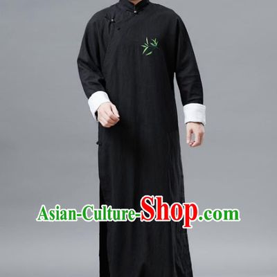 Chinese Traditional Costume Tang Suits Black Robe National Mandarin Gown for Men