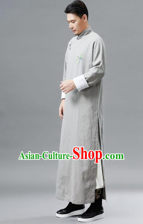 Chinese Traditional Costume Tang Suits Grey Robe National Mandarin Gown for Men Chinese Traditional Costume Tang Suits Grey Robe National Mandarin Gown for Men
