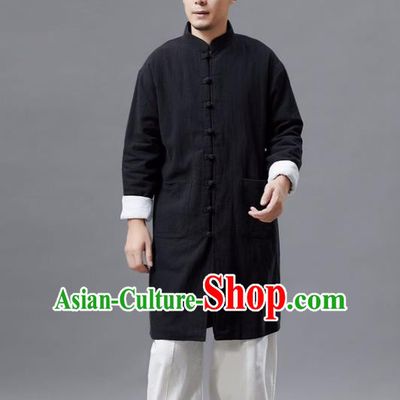Chinese Traditional Costume Tang Suit Black Shirts National Mandarin Gown for Men