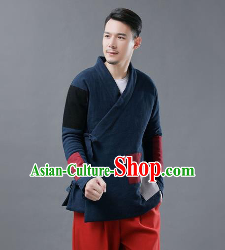 Chinese Traditional Costume Tang Suits Cotton Padded Jacket National Navy Mandarin Shirt for Men Chinese Traditional Costume Tang Suits Cotton Padded Jacket National Navy Mandarin Shirt for Men