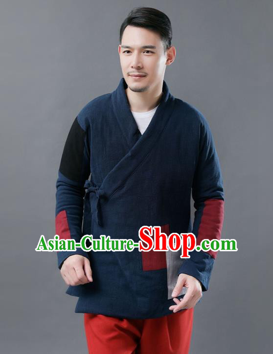 Chinese Traditional Costume Tang Suits Cotton Padded Jacket National Navy Mandarin Shirt for Men Chinese Traditional Costume Tang Suits Cotton Padded Jacket National Navy Mandarin Shirt for Men