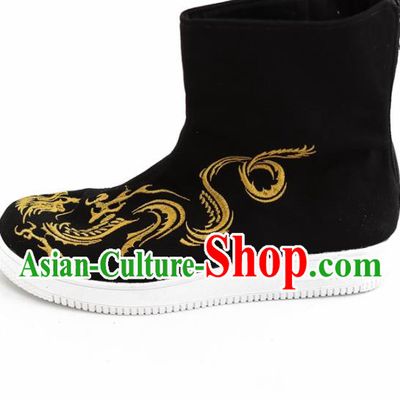 Chinese Traditional Martial Arts Shoes Kung Fu Embroidered Black Cloth Boots for Men