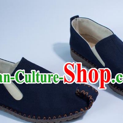 Chinese Traditional Martial Arts Shoes Kung Fu Shoes Navy Linen Monk Shoes for Men
