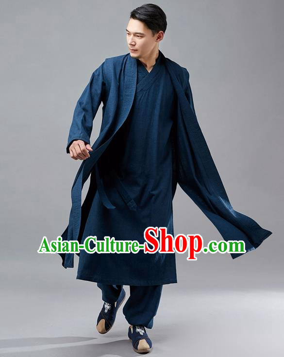 Chinese Traditional Costume Tang Suit Navy Robe National Mandarin Jacket for Men Chinese Traditional Costume Tang Suit Navy Robe National Mandarin Jacket for Men