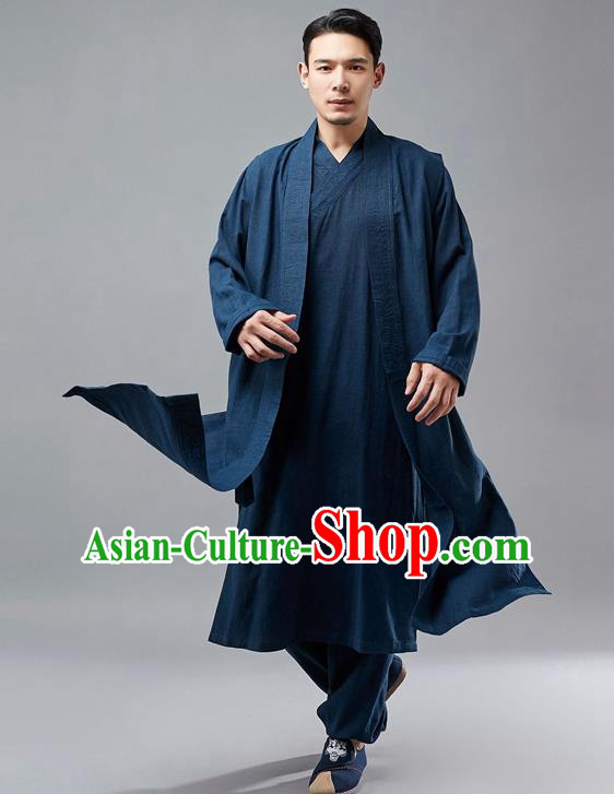 Chinese Traditional Costume Tang Suit Navy Robe National Mandarin Jacket for Men Chinese Traditional Costume Tang Suit Navy Robe National Mandarin Jacket for Men
