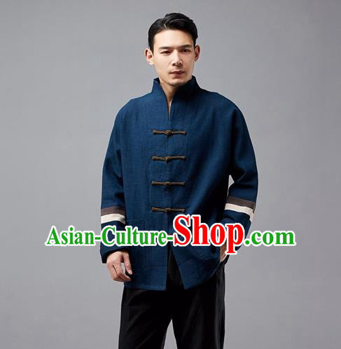 Chinese Traditional Costume Tang Suit Navy Overcoat National Mandarin Jacket for Men Chinese Traditional Costume Tang Suit Navy Overcoat National Mandarin Jacket for Men