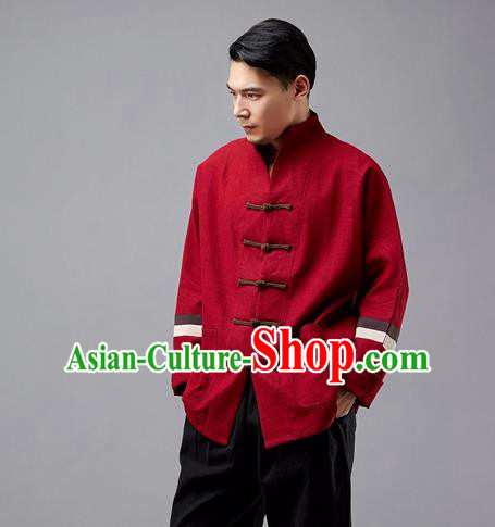 Chinese Traditional Costume Tang Suit Red Overcoat National Mandarin Jacket for Men Chinese Traditional Costume Tang Suit Red Overcoat National Mandarin Jacket for Men