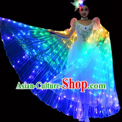 LED Lights Luminous Giant Wings Butterfly Dance Costumes and Head Wear Complete Set