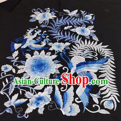 Chinese Traditional Embroidery Craft Embroidered Black Silk Patches Embroidering Accessories