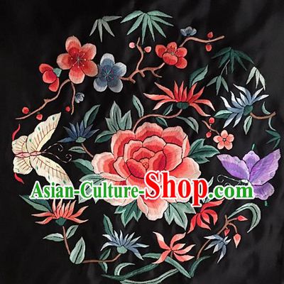 Chinese Traditional Embroidery Craft Embroidered Red Peony Butterfly Silk Patches Handmade Embroidering Accessories