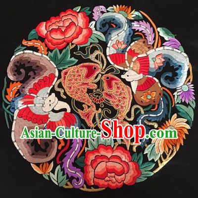 Chinese Traditional Embroidery Craft Embroidered Fishes Silk Patches Handmade Embroidering Accessories