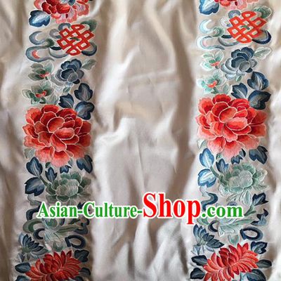 Chinese Traditional Embroidery Craft Embroidered Peony Lotus Silk Patches Handmade Embroidering Accessories
