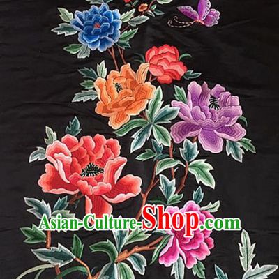 Chinese Traditional Embroidery Craft Embroidered Peony Silk Patches Handmade Embroidering Accessories
