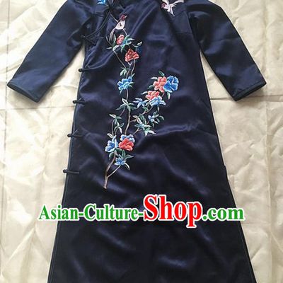 Chinese Traditional Costume Tang Suit Embroidered Qipao Dress National Silk Cheongsam for Women