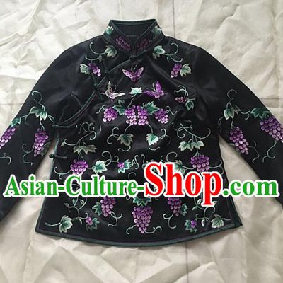 Chinese Traditional Costume Tang Suit Embroidered Qipao Blouse National Silk Shirt for Women