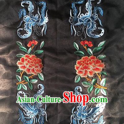 Chinese Traditional Embroidery Craft Embroidered Butterfly Peony Silk Patches Handmade Embroidering Accessories