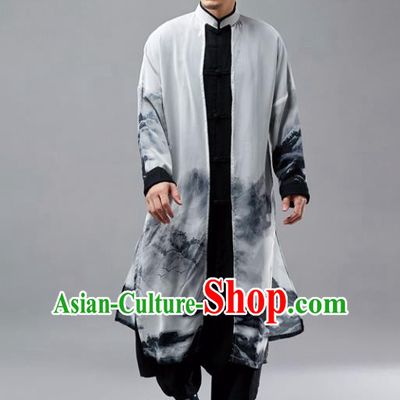 Chinese Traditional Costume Tang Suit Black Long Gown National Mandarin Robe for Men