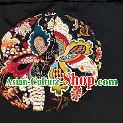 Chinese Traditional Handmade Embroidery Craft Embroidered Butterfly Black Silk Patches Embroidering Accessories