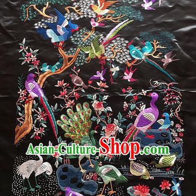 Chinese Traditional Handmade Embroidery Craft Embroidered Peacock Birds Silk Patches Embroidering Accessories
