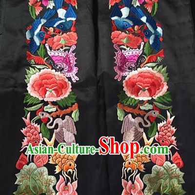 Chinese Traditional Handmade Embroidery Craft Embroidered Peony Fishes Lotus Silk Patches Embroidering Accessories