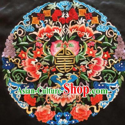 Chinese Traditional Handmade Embroidery Craft Embroidered Patches Embroidering Peach Peony Silk Piece