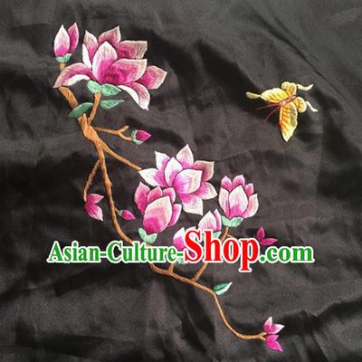 Chinese Traditional Handmade Embroidery Craft Embroidered Patches Embroidering Magnolia Silk Piece