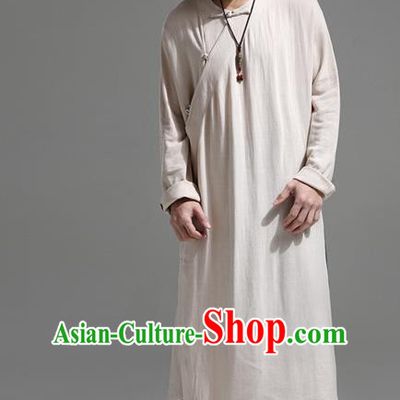 Chinese Traditional Costume Tang Suit Khaki Slant Opening Robe National Mandarin Overcoat for Men
