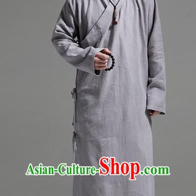 Chinese Traditional Costume Tang Suit Slant Opening Robe National Grey Mandarin Gown for Men