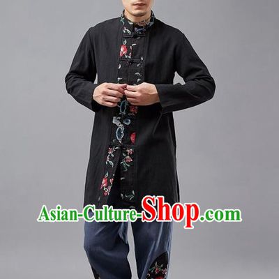 Chinese Traditional Costume Tang Suit Black Coat National Mandarin Jacket for Men