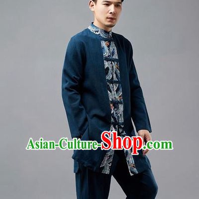 Chinese Traditional Costume Tang Suit Navy Coat National Mandarin Jacket for Men