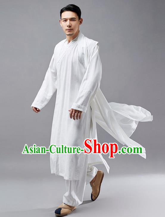Chinese Traditional Costume Tang Suit White Robe National Mandarin Jacket for Men Chinese Traditional Costume Tang Suit White Robe National Mandarin Jacket for Men