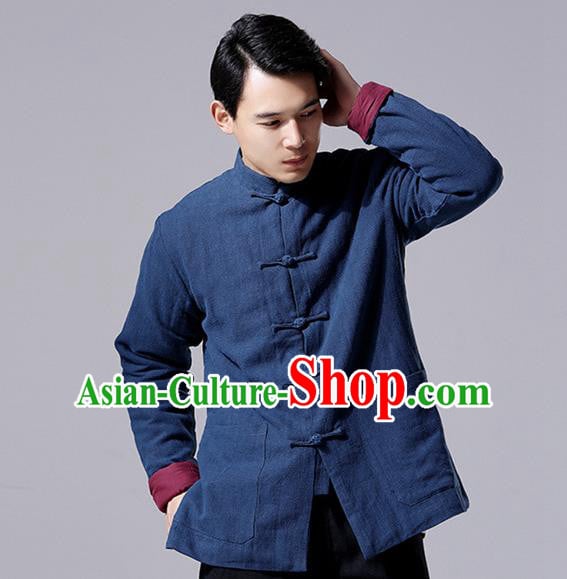 Chinese Traditional Costume Tang Suit Overcoat National Mandarin Navy Jacket for Men Chinese Traditional Costume Tang Suit Overcoat National Mandarin Navy Jacket for Men