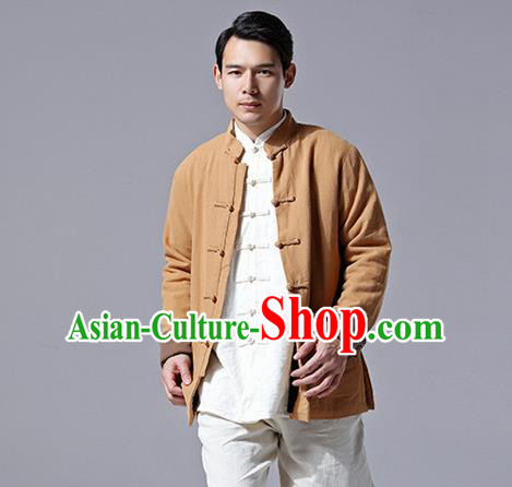 Chinese Traditional Costume Tang Suit Overcoat National Mandarin Khaki Jacket for Men Chinese Traditional Costume Tang Suit Overcoat National Mandarin Khaki Jacket for Men
