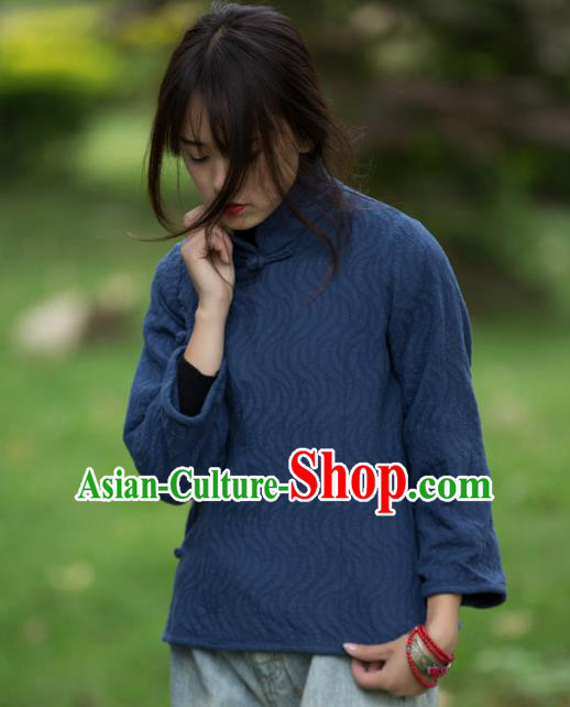 Chinese Traditional Costume Tang Suit Navy Shirts National Qipao Blouse for Women Chinese Traditional Costume Tang Suit Navy Shirts National Qipao Blouse for Women