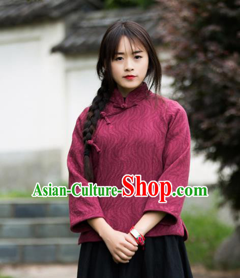 Chinese Traditional Costume Tang Suit Wine Red Shirts National Qipao Blouse for Women Chinese Traditional Costume Tang Suit Wine Red Shirts National Qipao Blouse for Women