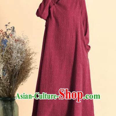 Chinese Traditional Costume Tang Suit Wine Red Cheongsam National Qipao Dress for Women